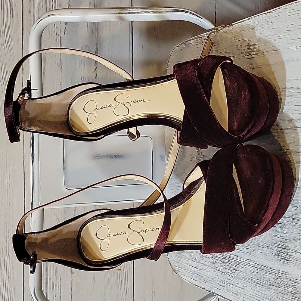 Jessica Simpson dark red velvet platform